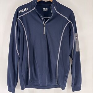 Ping 1/4 Zip Pullover Mens Medium Navy Blue Contrast Stitch Sleeve Pocket Golf